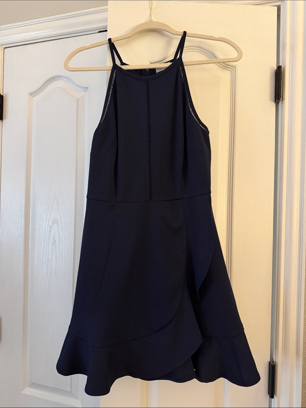 Xtraordinary Navy Halter Ruffle-Trim Mini Dress